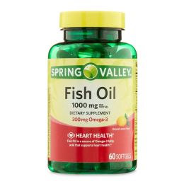 Spring Valley Omega-3 Fish Oil Soft Gels, Heart Health Dietary Supplement, 1000 mg, 60 Count