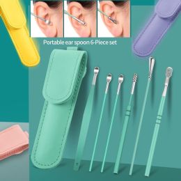 6Pcs Ear Pick Earwax Removal Kit Earpick Ear Curette Ear Wax Spoon Remover Cleaning Tool (Color: Purple)